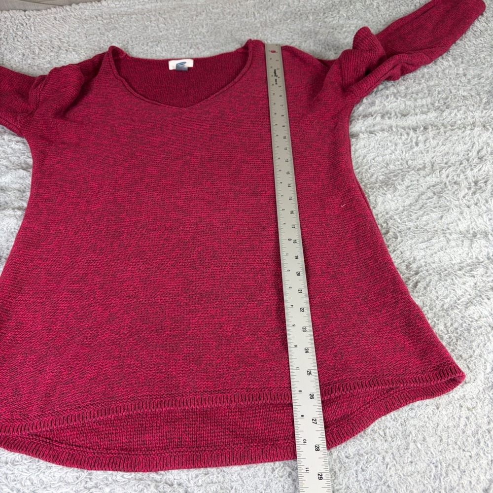Old Navy Womens Medium Burgundy Red V-Neck Cotton Knit High Low Sweater - Picture 6 of 9